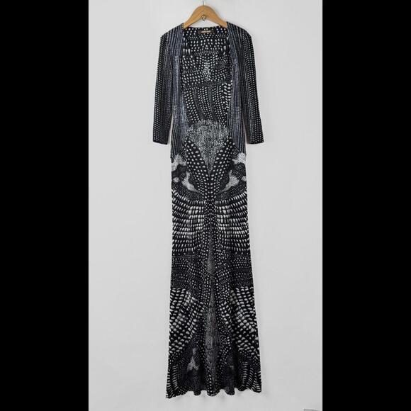 ROBERTO CAVALLI Women's Sz IT 38 US XS Black Maxi Dot Print Abstract Dress ITALY